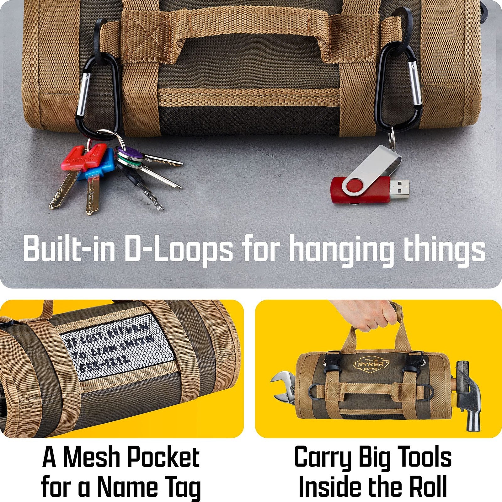 The Ryker Roll up Tool Bag Organizer Gifts for Dad. Heavy Duty Motorcy