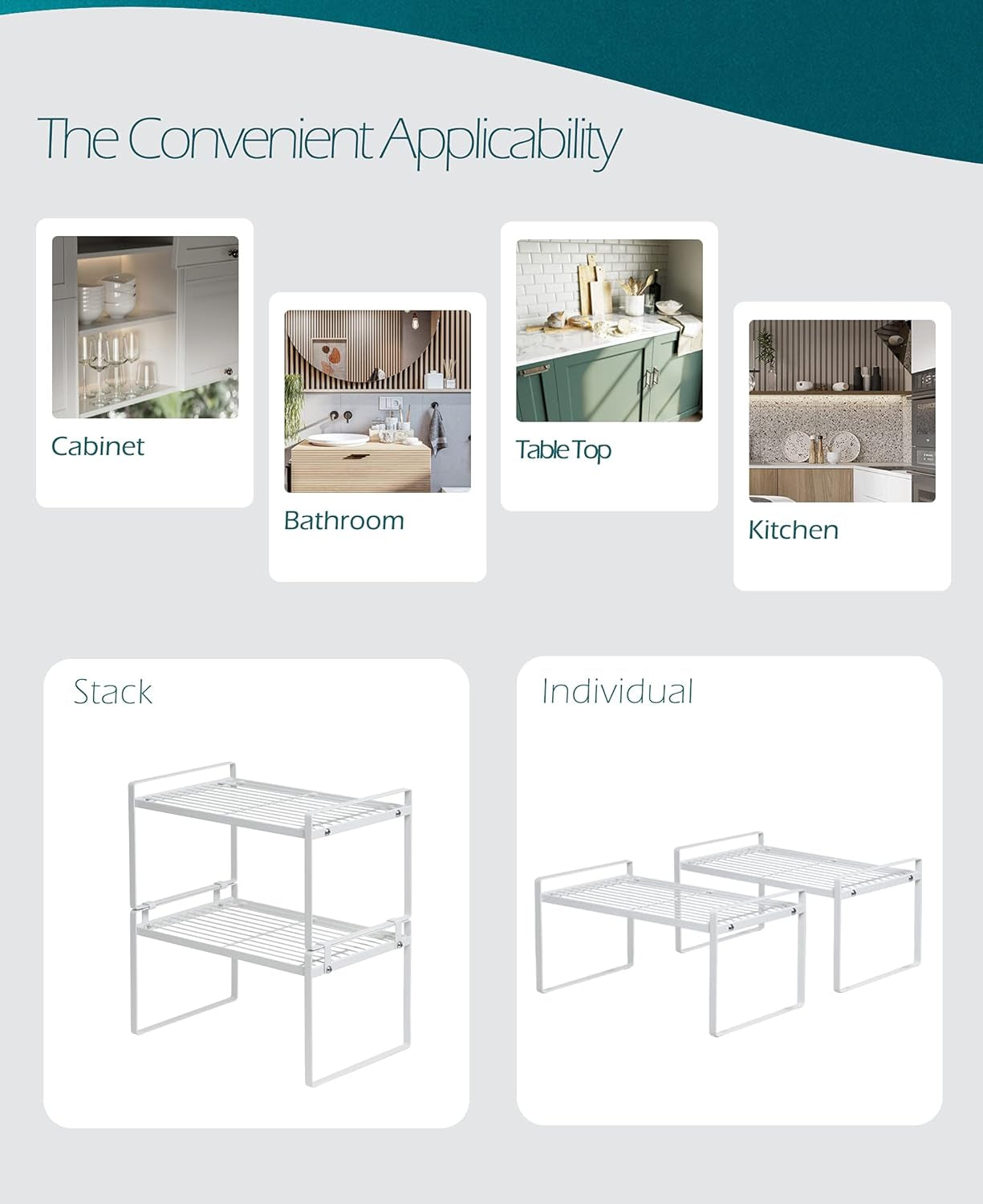 Shantton 2-Pack Stackable Steel Frame Organizer Racks - Space-Saving Storage Solution for Kitchen, Bathroom, Office, and More! Rust-Resistant & Non-Slip Design in Elegant White