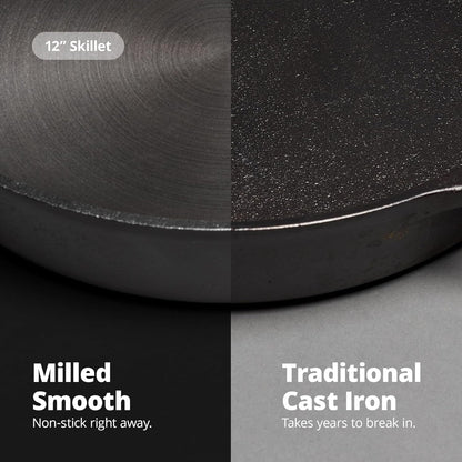 Master Chef's 12-Inch Greater Goods Cast Iron Skillet - Smooth Milled & Organically Pre-Seasoned for Perfect Cooking Every Time!