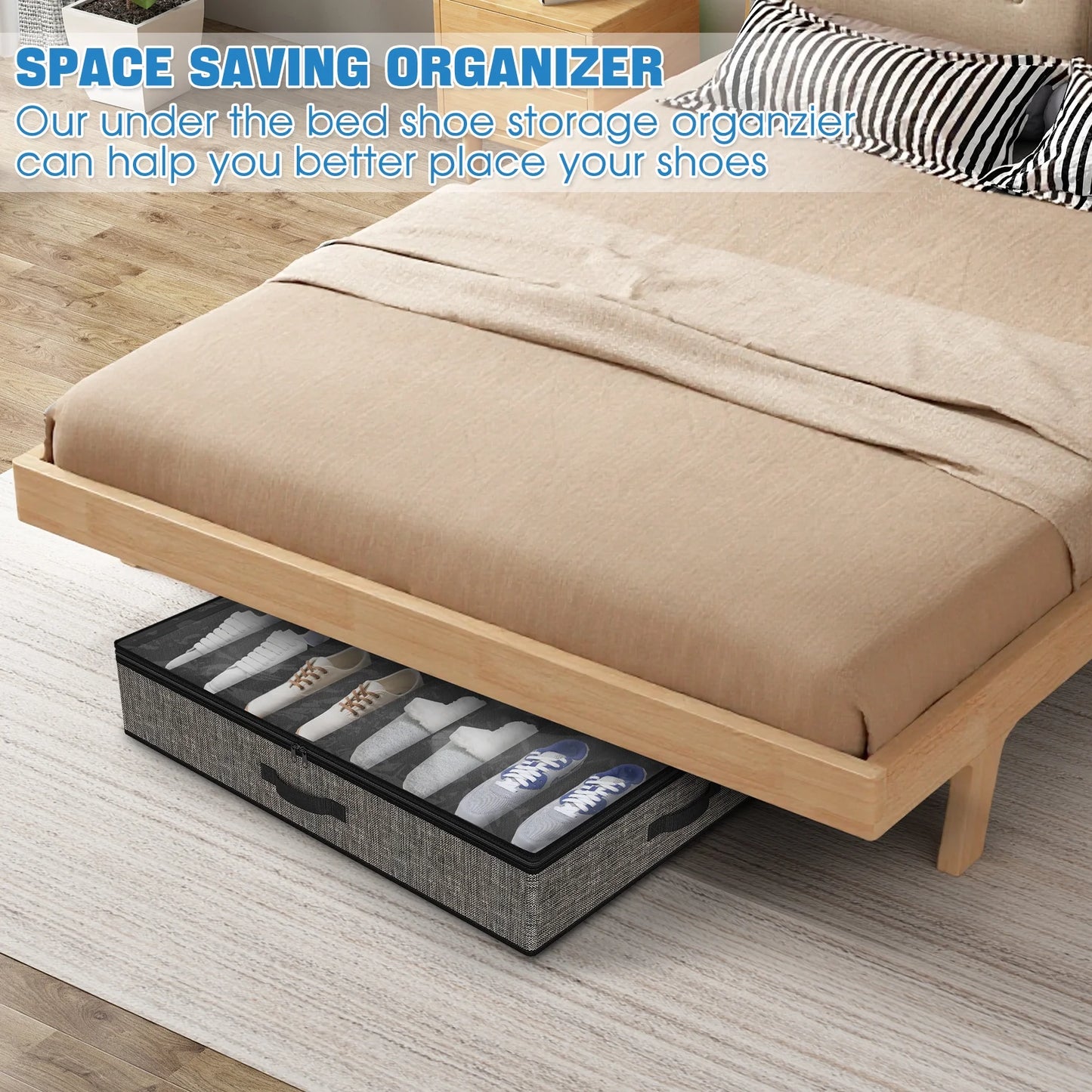 Acerichfad under Bed Shoe Storage Organizer, 2 Pack 32 Pairs Foldable under Bed Shoe Storage Organizer, Black