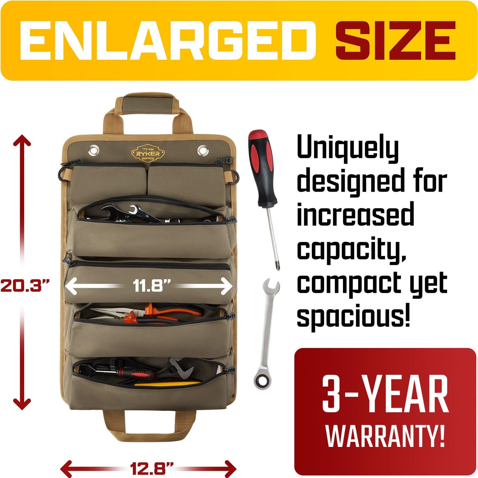 The Ryker Roll up Tool Bag Organizer Gifts for Dad. Heavy Duty Motorcy