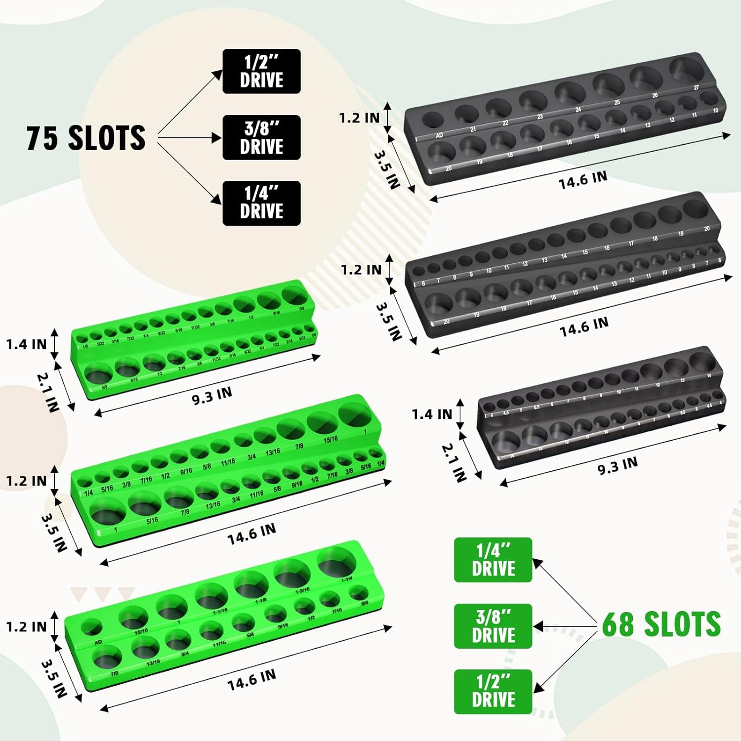Magnetic socket organizer, 1/4 inch drive tray close-up