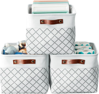 DECOMOMO Storage Bins, Large Fabric Storage Baskets for Shelves, Decorative Linen Closet Organizer, 15 X 11 X 9.5 Inches (Grey & White, 4 Pack)