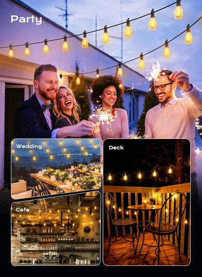 Outdoor ST38 LED string lights daisy-chained together