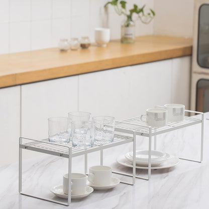 Shantton 2-Pack Stackable Steel Frame Organizer Racks - Space-Saving Storage Solution for Kitchen, Bathroom, Office, and More! Rust-Resistant & Non-Slip Design in Elegant White