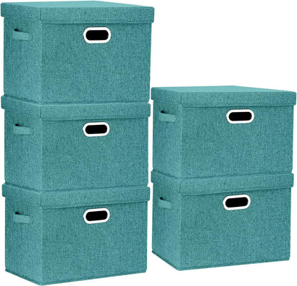 TYEERS Collapsible Storage Bins with Lids, Large Fabric Storage Boxes - 2 Pack - Classic Blue