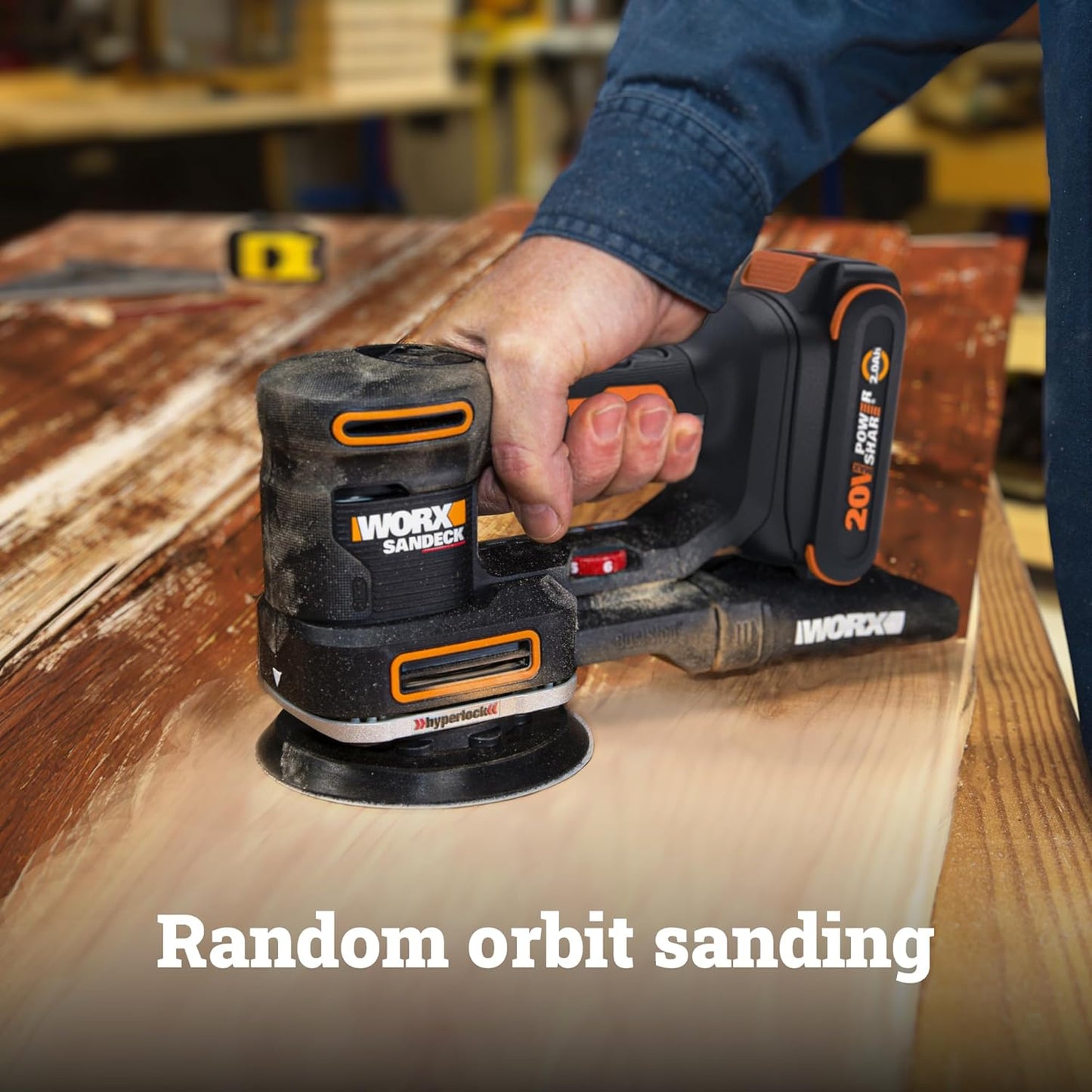 WORX Cordless Sander, 20V 10,000 Orbits/Minute Electric Sander, 5-In-1 Functions, Tool-Less Sanding Pad Change, Tool Only, Powershare