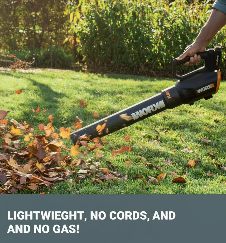 WORX Cordless Leaf Blower, Electric Blower with Turbine Fan, Blowers for Lawn Care with 2 Speed Control, Battery & Charger Included, WG547