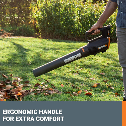 WORX Cordless Leaf Blower, Electric Blower with Turbine Fan, Blowers for Lawn Care with 2 Speed Control, Battery & Charger Included, WG547