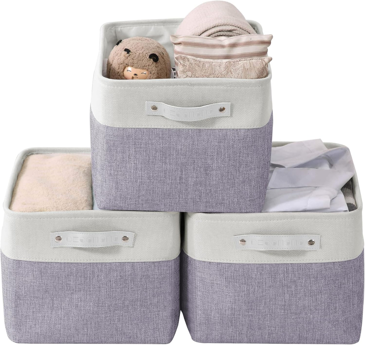 DECOMOMO Storage Bins, Large Fabric Storage Baskets for Shelves, Decorative Linen Closet Organizer, 15 X 11 X 9.5 Inches (Grey & White, 4 Pack)
