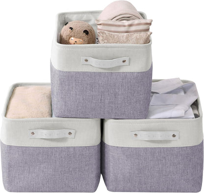 DECOMOMO Storage Bins, Large Fabric Storage Baskets for Shelves, Decorative Linen Closet Organizer, 15 X 11 X 9.5 Inches (Grey & White, 4 Pack)