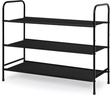 MAX Houser 3-Tier Metal Shoe Rack - Stylish and Sturdy Storage for 9-12 Pairs, Easy Assembly for Entryway or Bedroom - Sleek Black Design