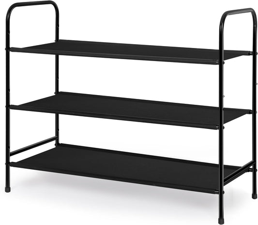 MAX Houser 3-Tier Metal Shoe Rack - Stylish and Sturdy Storage for 9-12 Pairs, Easy Assembly for Entryway or Bedroom - Sleek Black Design
