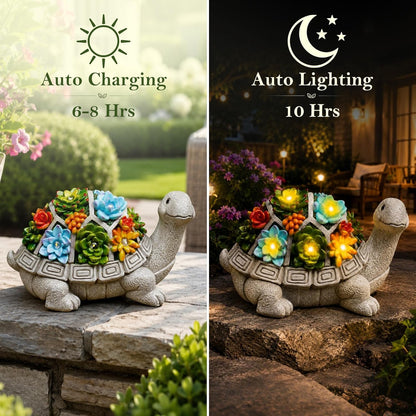 Solar garden statue nightlight shown on a patio