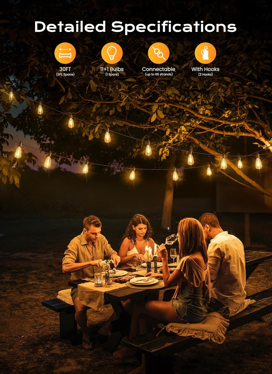 Outdoor ST38 LED string lights hung on a patio