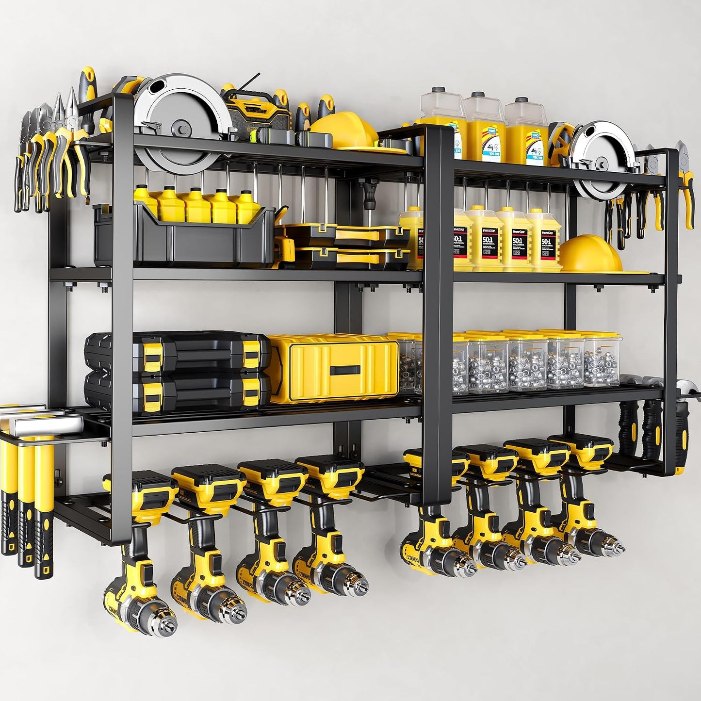 Hipidian Fathers Day Best Gifts for Daddy, Heavy Duty Power Tool Organizer Wall Mount- 400Lb Capacity 4-Tier Storage Rack with 8 Drill Holders for Garage Tools, Birthday Gifts for Men Dad Husband