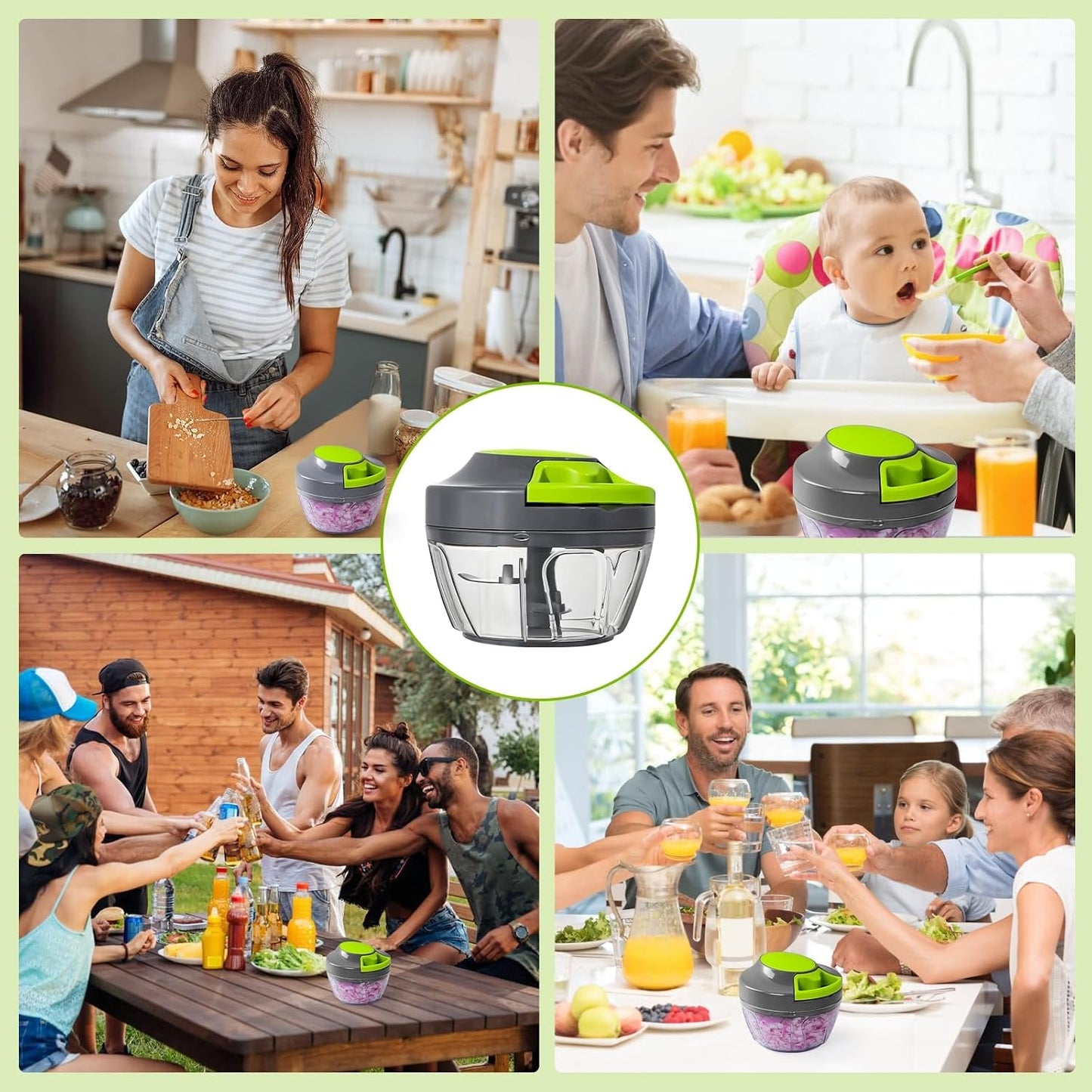 Pull-string manual food chopper chopping herbs