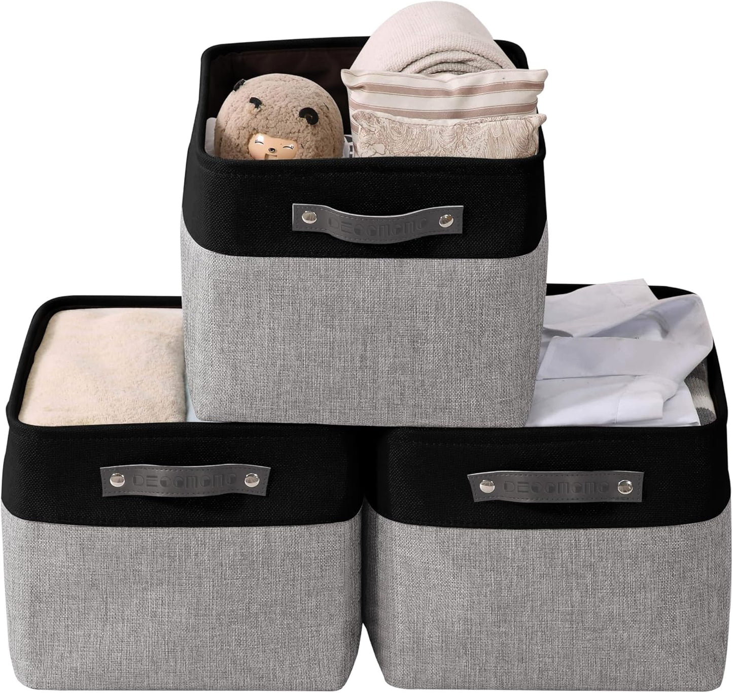 DECOMOMO Storage Bins, Large Fabric Storage Baskets for Shelves, Decorative Linen Closet Organizer, 15 X 11 X 9.5 Inches (Grey & White, 4 Pack)