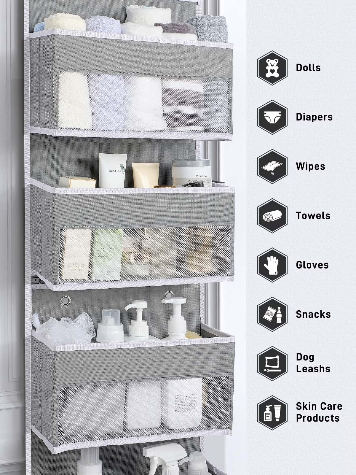 Lazyspin 6-Shelf over the Door Organizer, Door Hanging Storage, Gray