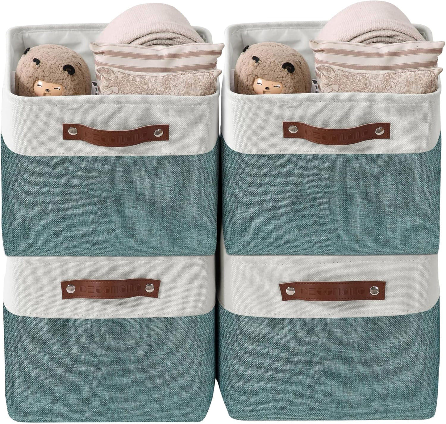 DECOMOMO Storage Bins, Large Fabric Storage Baskets for Shelves, Decorative Linen Closet Organizer, 15 X 11 X 9.5 Inches (Grey & White, 4 Pack)