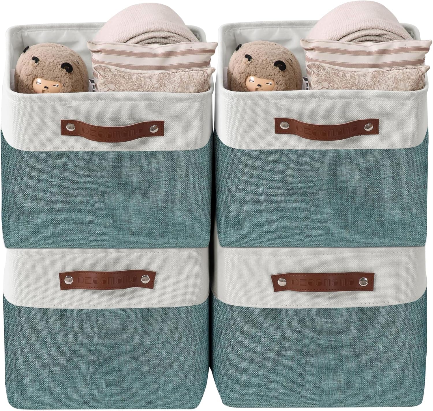 DECOMOMO Storage Bins, Large Fabric Storage Baskets for Shelves, Decorative Linen Closet Organizer, 15 X 11 X 9.5 Inches (Grey & White, 4 Pack)