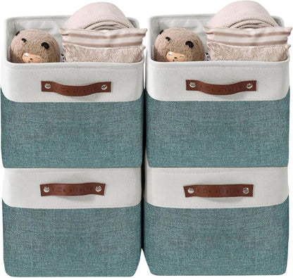 DECOMOMO Storage Bins, Large Fabric Storage Baskets for Shelves, Decorative Linen Closet Organizer, 15 X 11 X 9.5 Inches (Grey & White, 4 Pack)