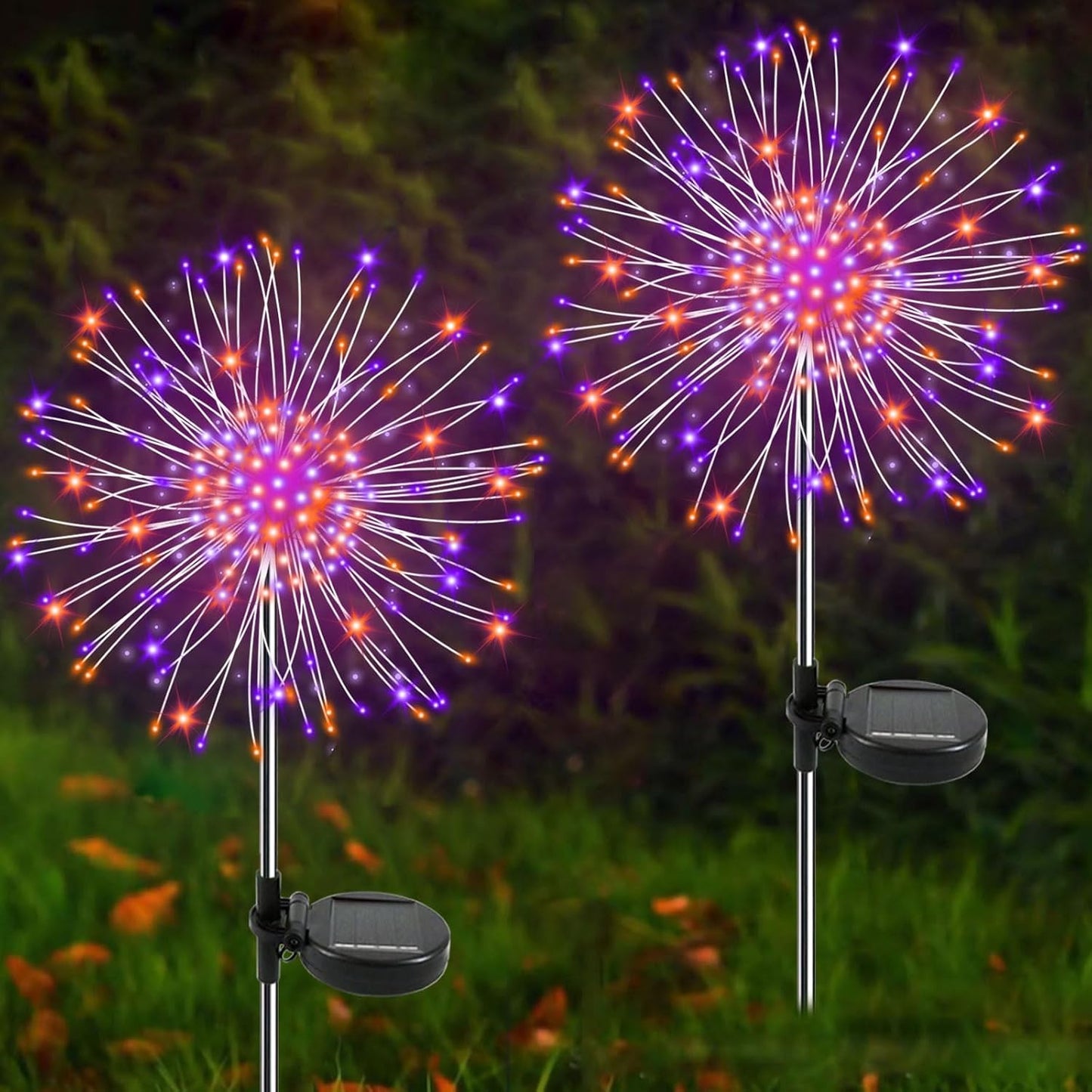 Solar firework starburst light shown at dusk
