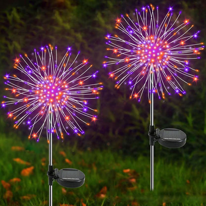Solar firework starburst light shown at dusk
