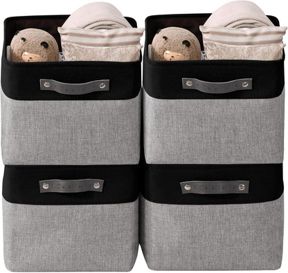 DECOMOMO Storage Bins, Large Fabric Storage Baskets for Shelves, Decorative Linen Closet Organizer, 15 X 11 X 9.5 Inches (Grey & White, 4 Pack)