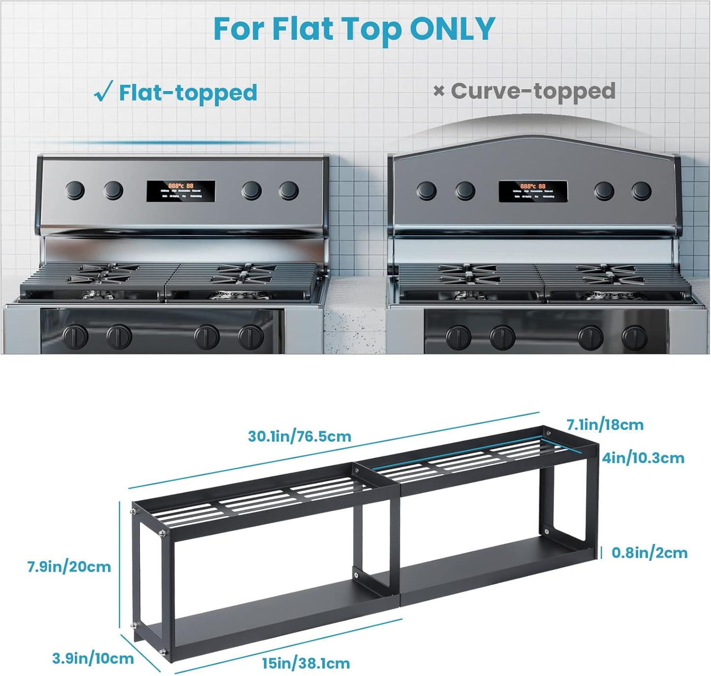 Otraki 2 Tier Strong Magnetic Oven Shelf 30 Inch Length Spice Rack over the Stove Shelf with 2 Anti-Slip Mats Seasoning & 4 Hooks Kitchen Spice Storage Organizer Black