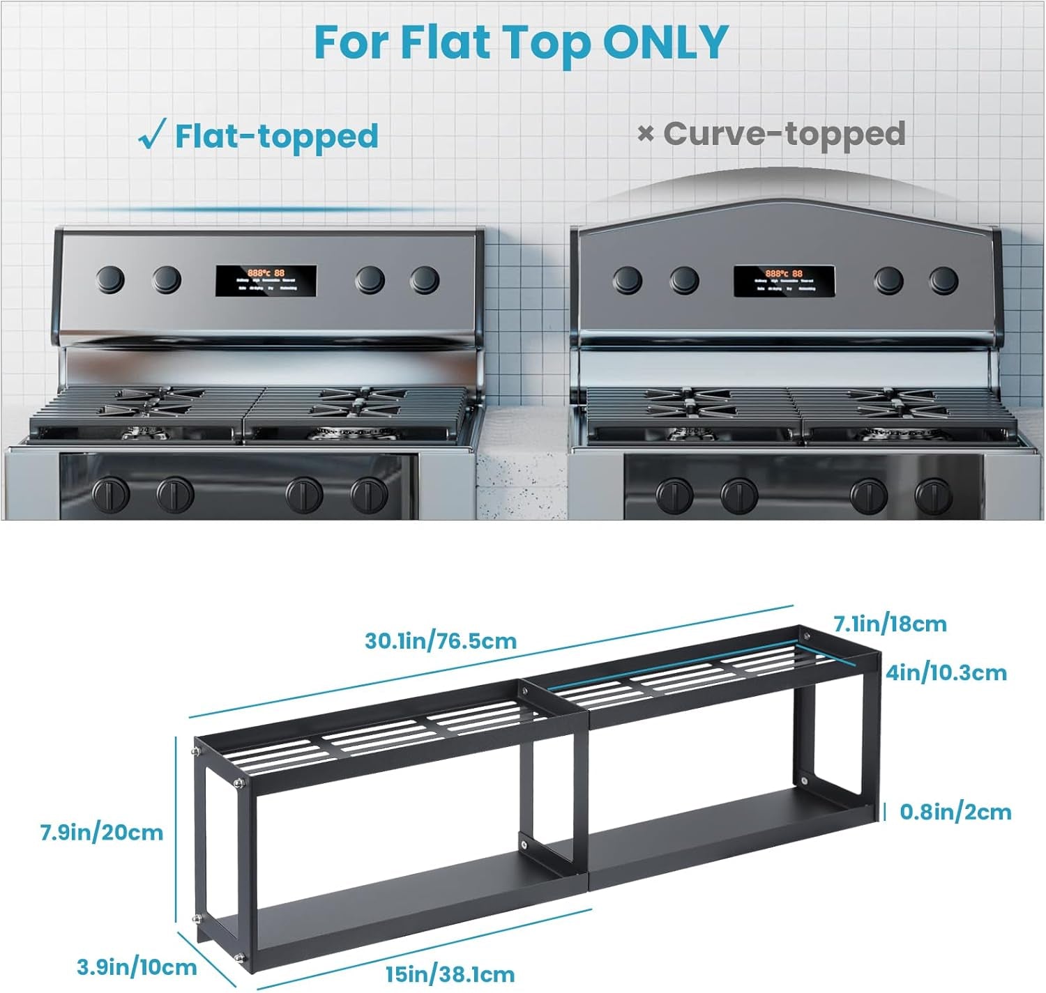 Otraki 2 Tier Strong Magnetic Oven Shelf 30 Inch Length Spice Rack over the Stove Shelf with 2 Anti-Slip Mats Seasoning & 4 Hooks Kitchen Spice Storage Organizer Black