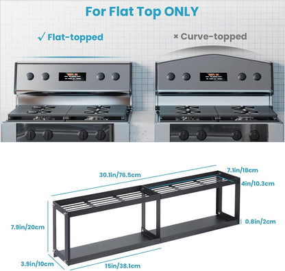 Otraki 2 Tier Strong Magnetic Oven Shelf 30 Inch Length Spice Rack over the Stove Shelf with 2 Anti-Slip Mats Seasoning & 4 Hooks Kitchen Spice Storage Organizer Black
