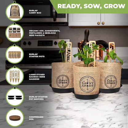 Indoor Herb Garden Starter Kit - Non-GMO Heirloom Seeds for Cilantro, Oregano, Parsley, and Basil - Ideal Gardening Gift - Made in the USA