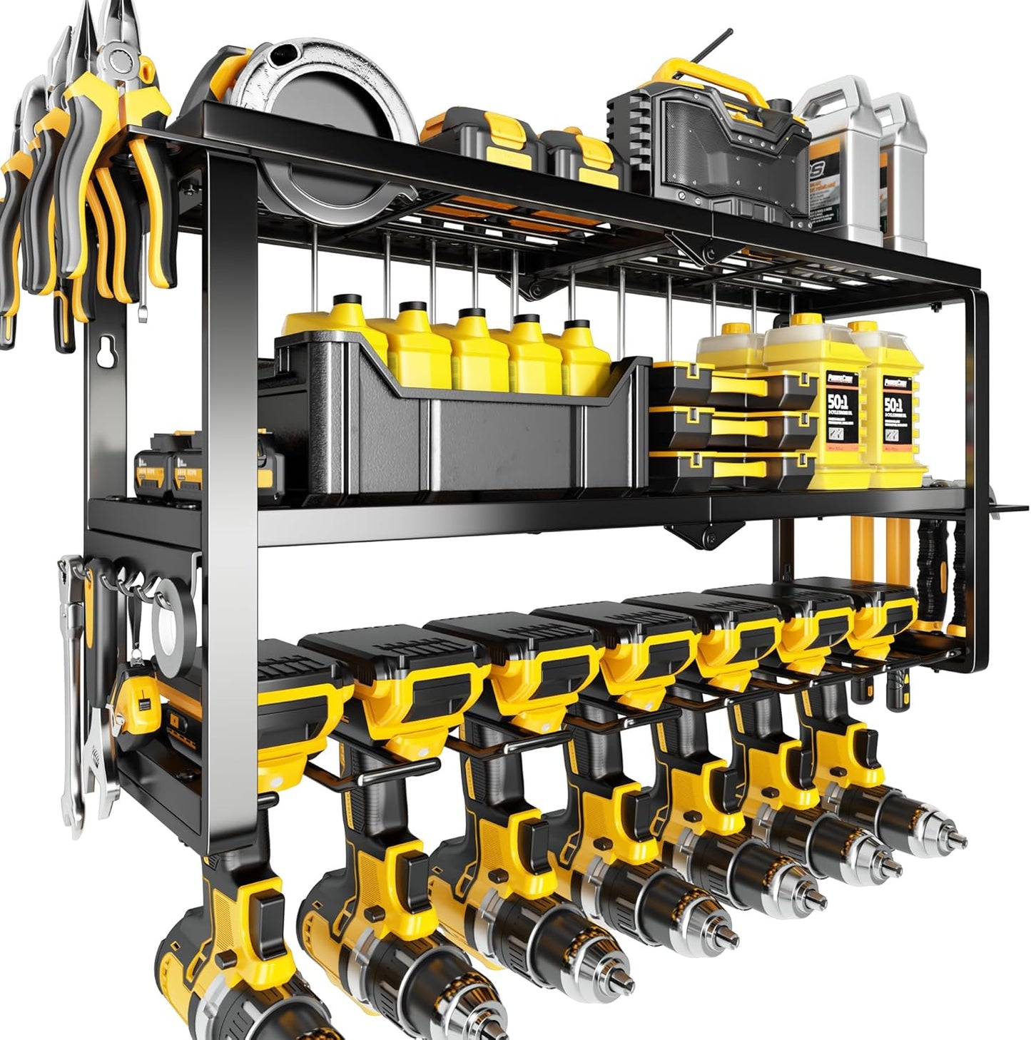 Hipidian Fathers Day Best Gifts for Daddy, Heavy Duty Power Tool Organizer Wall Mount- 400Lb Capacity 4-Tier Storage Rack with 8 Drill Holders for Garage Tools, Birthday Gifts for Men Dad Husband