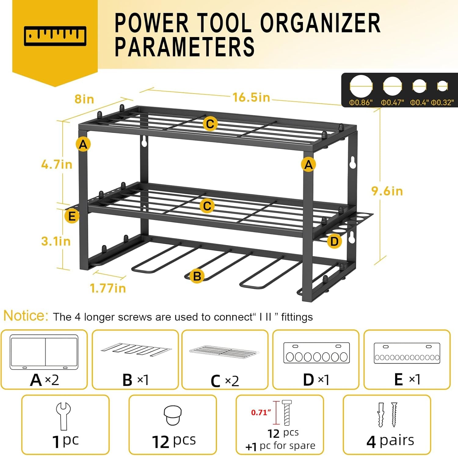 Power Tool Organizer- Power Drill Tool Holder- Heavy Duty Tool Shelf & 1 Pack 3