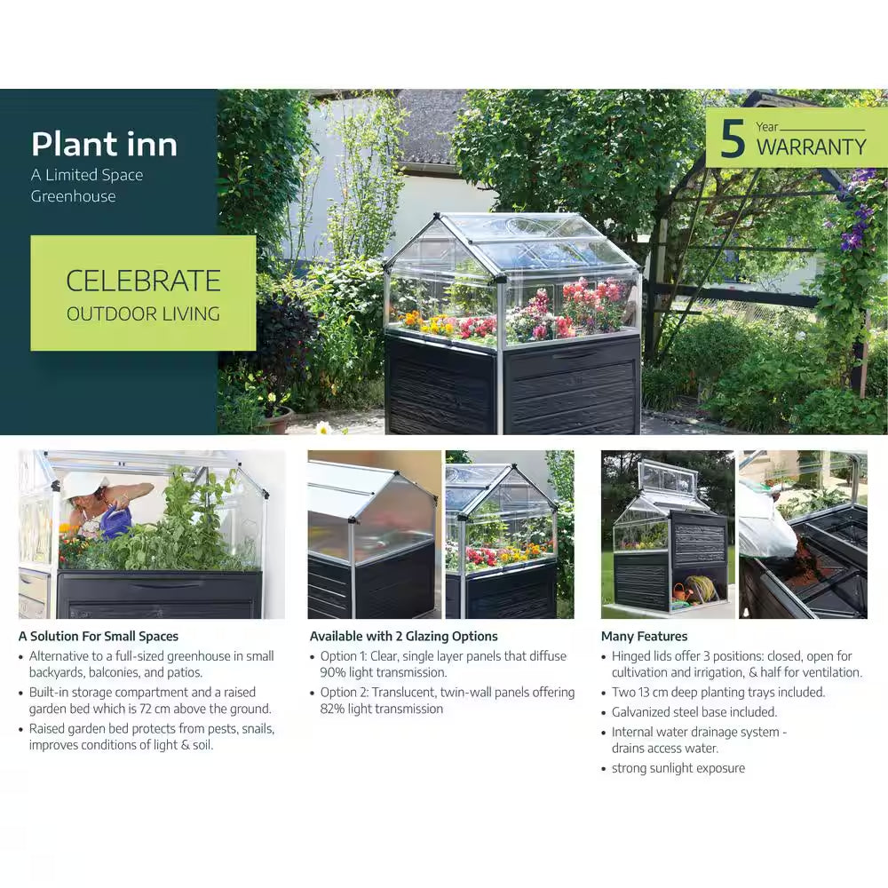 Plant Inn 4 Ft. X 4 Ft. Gray/Clear Raised Bed Polycarbonate DIY Greenhouse Kit