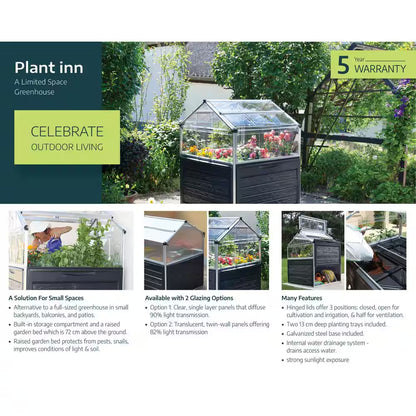 Plant Inn 4 Ft. X 4 Ft. Gray/Clear Raised Bed Polycarbonate DIY Greenhouse Kit