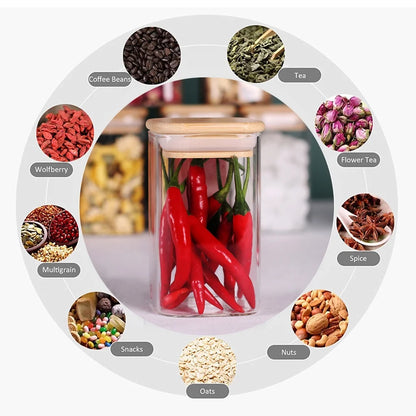 Set of 10 Premium 8Oz Clear Glass Spice Jars with Bamboo Airtight Lids and Labels - Stylish Square Food Storage Canisters