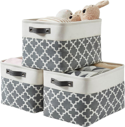 DECOMOMO Storage Bins, Large Fabric Storage Baskets for Shelves, Decorative Linen Closet Organizer, 15 X 11 X 9.5 Inches (Grey & White, 4 Pack)
