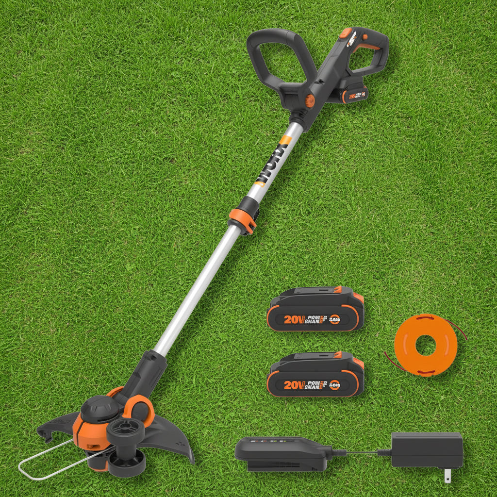WORX Cordless String Trimmer & Lawn Edger, 12'' Electric Weed Wacker with Command Feed, 20V Weed Eater with 5.5 LBS, 2 Batteries & Charger Included, WG163