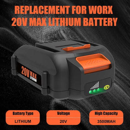 20V 3.5Ah Replacement for Worx 20V Battery and Charger Kit Compatible with Worx 20 Volt Battery WA3520 WA3525 WA3575 WA3577 WA3669 and WA3875 Dual Port Charger