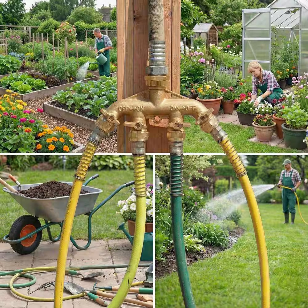 Brass Garden Hose Splitter, Heavy-Duty 4-Way Hose Connector Fitting