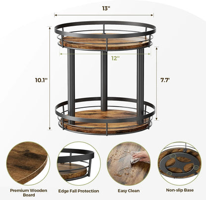 LAMU 12" Lazy Susans Turntable Organizer 2 Tier for Cabinet Pantry Kitchen Countertop Refrigerator Cupboard, Carbonized Wood Black