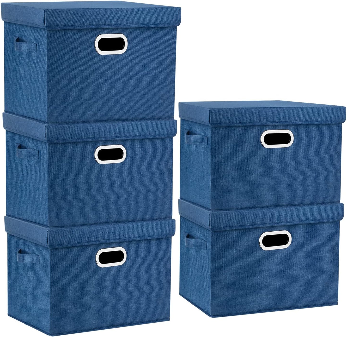 TYEERS Collapsible Storage Bins with Lids, Large Fabric Storage Boxes - 2 Pack - Classic Blue
