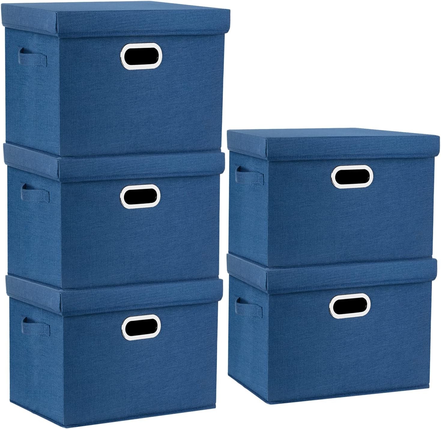 TYEERS Collapsible Storage Bins with Lids, Large Fabric Storage Boxes - 2 Pack - Classic Blue