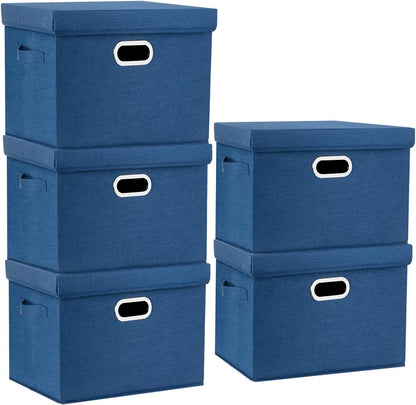 TYEERS Collapsible Storage Bins with Lids, Large Fabric Storage Boxes - 2 Pack - Classic Blue