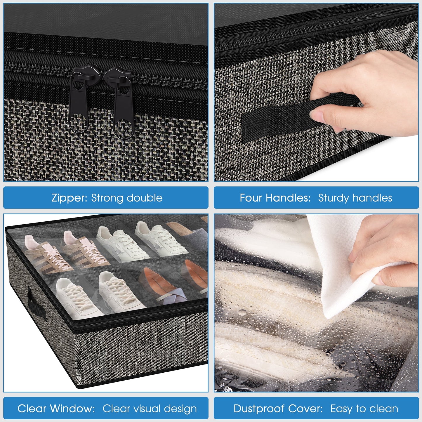 Acerichfad under Bed Shoe Storage Organizer, 2 Pack 32 Pairs Foldable under Bed Shoe Storage Organizer, Black