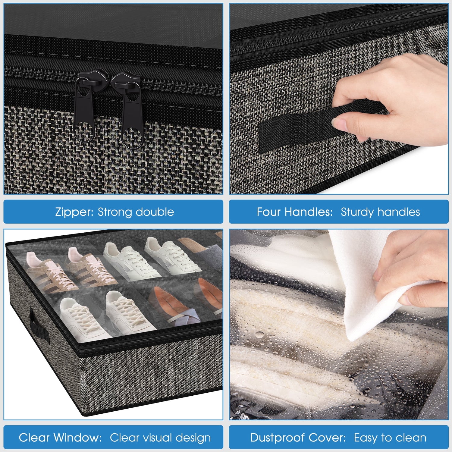 Acerichfad under Bed Shoe Storage Organizer, 2 Pack 32 Pairs Foldable under Bed Shoe Storage Organizer, Black