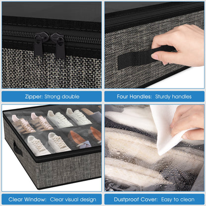 Acerichfad under Bed Shoe Storage Organizer, 2 Pack 32 Pairs Foldable under Bed Shoe Storage Organizer, Black