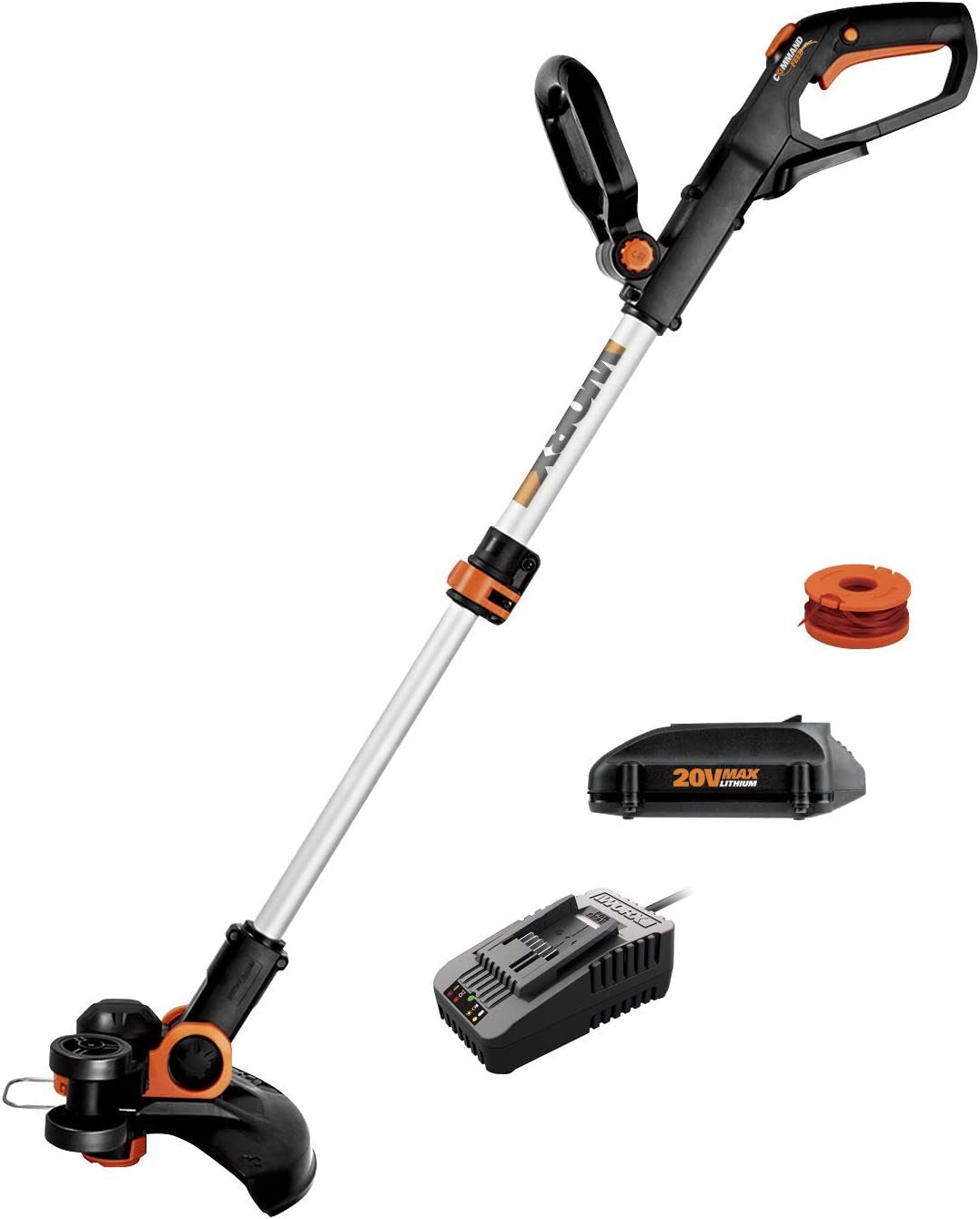 WORX Cordless String Trimmer & Lawn Edger, 12'' Electric Weed Wacker with Command Feed, 20V Weed Eater with 5.5 LBS, 2 Batteries & Charger Included, WG163